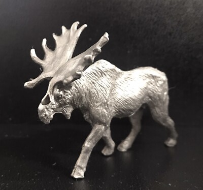 Pewter MOOSE Antlers Wild Animal Highly Detailed Silver Metal Figurine Statue