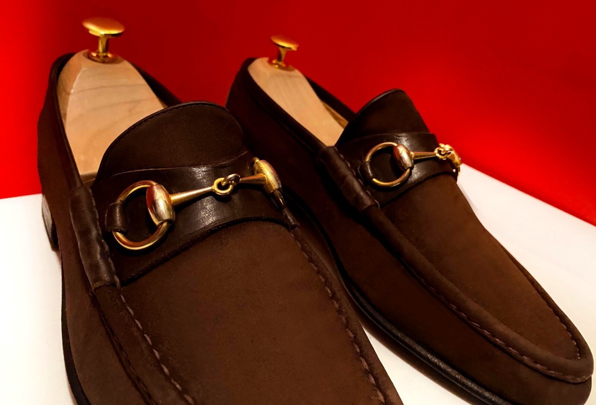 $889.00 !!GUCCI LUXURY MEN'S RUSTY BROWN SUEDE HORSE BIT LOAFER