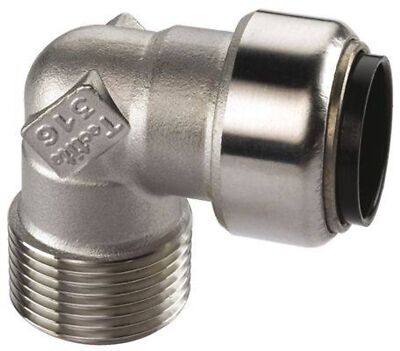 Edelstahl Steckfitting Tectite Übergangswinkel 90° Außengewinde 15 mm - 1/2'' DVG
