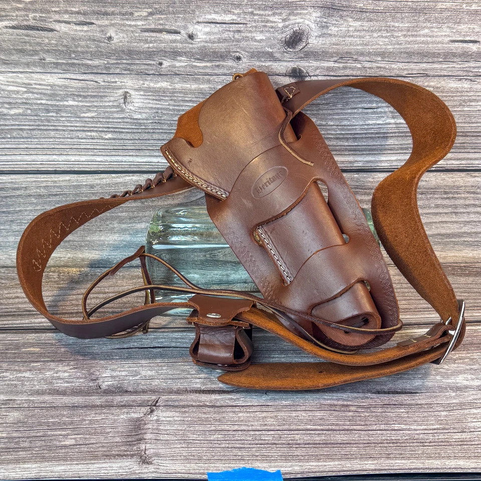 Vtg Heritage Leather 1911 Holster Rig w/ Belt & Mag Pouch For .45 Cal Pistol - Image 2 of 4