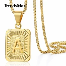 14K Gold Plated Initial Letter A-Z Pendant Necklace Choker Jewelry 16-22" Chain