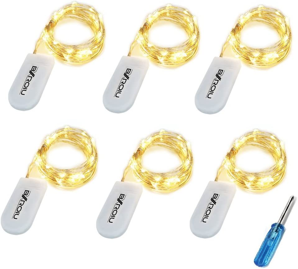 Fairy Lights CR2032 Battery Operated,6 Pack 6.6Ft/2Meter 20 Leds Micro Silver Wi