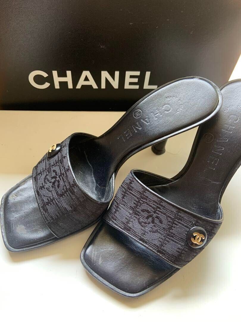 CHANEL Travel Line COCO MARK Heel Sandals Mules Pumps Shoes CHANEL Travel Line COCO MARK Heel Sandals Mules Pumps Shoes