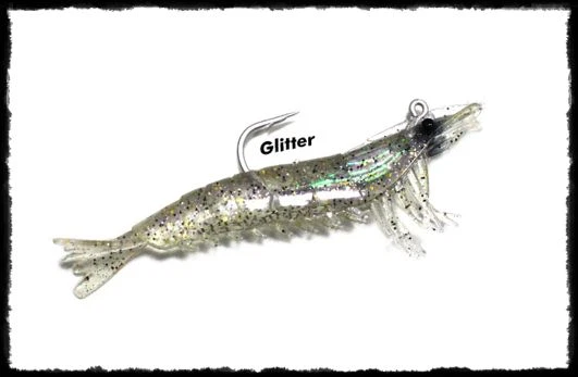 gamberetto artificiale glitter con amo pesca traina spigola gambero gomma
