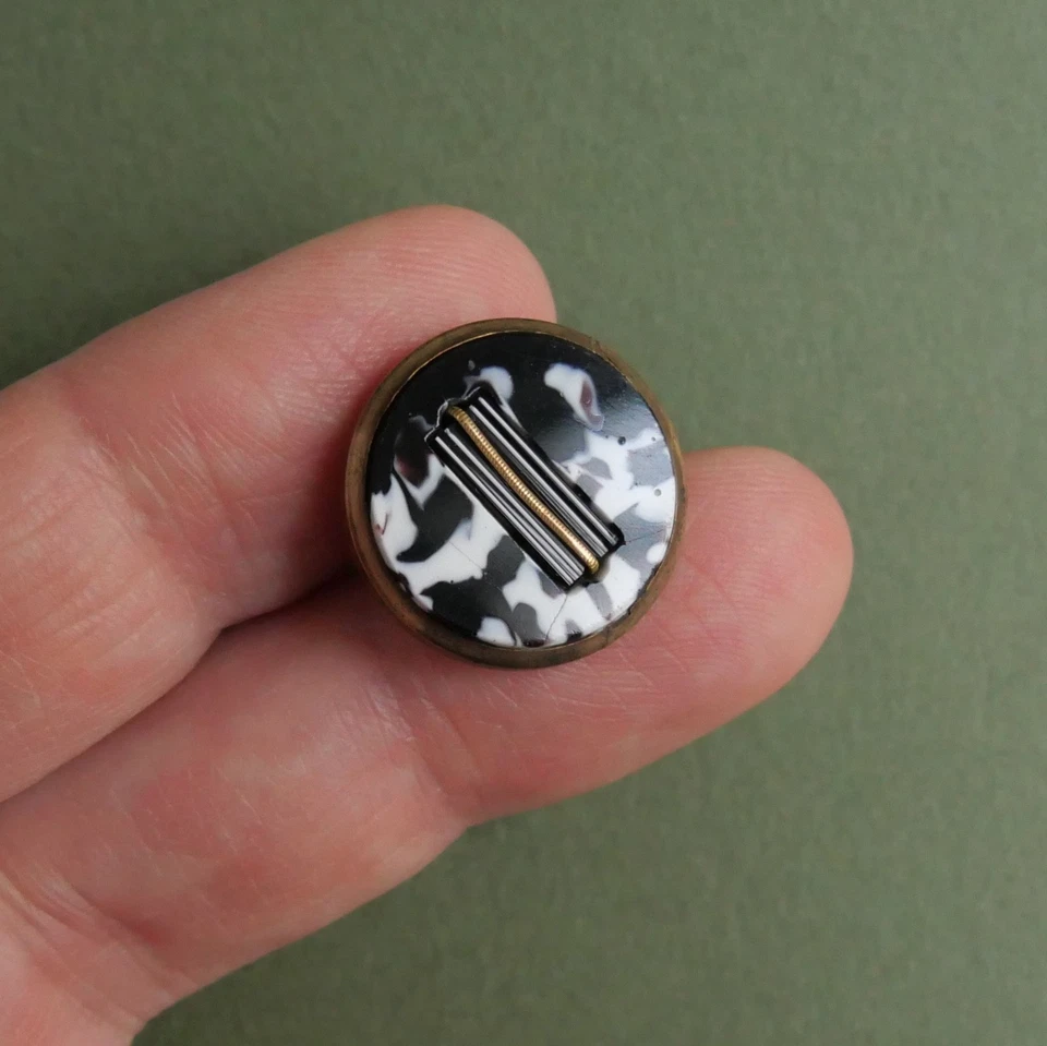 Bouton ancien - Verre/métal - 20 mm - XIXe - Glass set in brass Paris BM Button - Photo 3/4