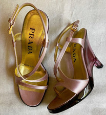 PRADA Sandals 1998SS Vintage Satin Back-Strap Pink Heel US 5.5 Fashion Shoes
