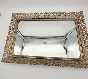 VINTAGE  LAREGR MIRROR VANITY PERFUME TRAY FOOTED ORNATE