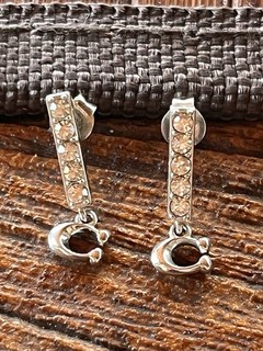Coach Women's Signature C Pave Bar Stud Earrings Silver Crystal 91446
