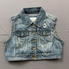 Justice Girls Medium Wash Distressed Cropped Denim Vest Size 12 Trucker Jacket