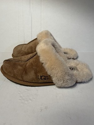 UGG Scuffette II Slippers Womens 9 Beige Tan Suede Shearling Lined Mules