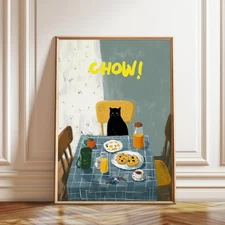Cat at Breakfast Poster | Playful Illustrated Kitchen Wall Art