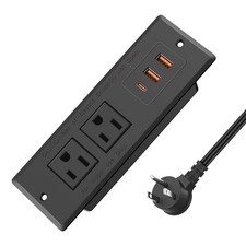VILONG Recessed Power Strip, Flush Mount, 20W USB-C, 45 Flat Plug, 6FT, Black