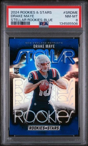 2024 Panini Rookies & Stars Stellar Rookies Drake Maye Blue /50 Patriots PSA 8