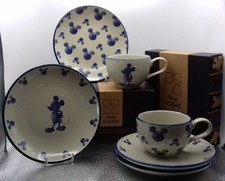 Enesco : Disney Home Mono Ceramic Teacups/Saucers/Side Plates : Mickey Mouse