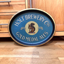 NICE CLEAN ANTIQUE VINTAGE HOLT BREWERY GOLD MEDAL ALE SQUIRREL ENAMEL BEER TRAY