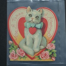Antique Victorian Germany Valentine Card Cat A Token of Affection Embossed