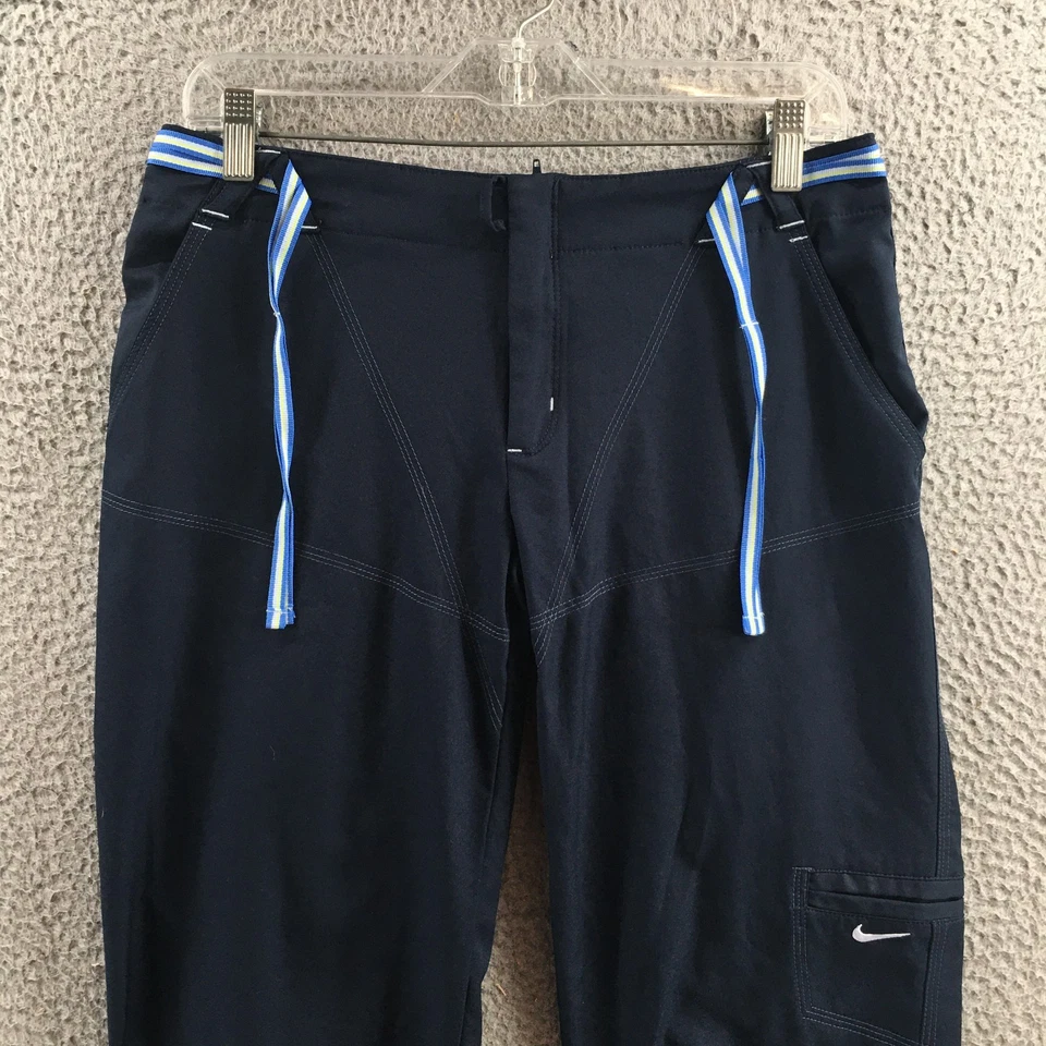 Pantalones Nike Capri para mujer M (32x20 real) azul tiro medio frente plano cremallera bolsillo mosca Foto 2 de 4