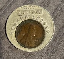 1935 Encased Lincoln Cent Newark Ledger Lucky Penny 45-537