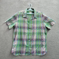 L.l.bean Men Button Up Shirt XL-REG Green Plaid Madras Short Sleeve Y2K