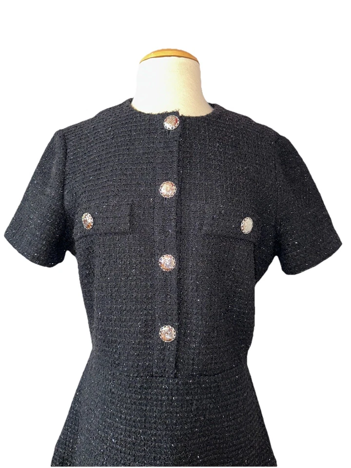 Vestido Corto MAJE Talla 40 L Metálico Tweed Negro $475 Fiesta Vacaciones Ocasión Nuevo con Etiquetas Foto 2 de 4