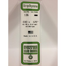 Evergreen 136 Styrene Plastic Strips 0.030"x 0.125" x 14" 10 