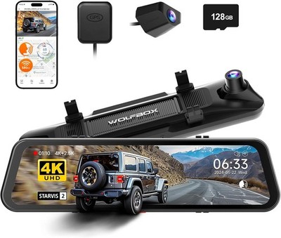 WOLFBOX G900Pro 12MP WiFi Touch Screen Rear View Mirror Dash Cam Smart Mirror