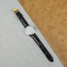 22mm Black Leather Watch Band Gold Deployment Buckle Crocodile Watch Strap Men