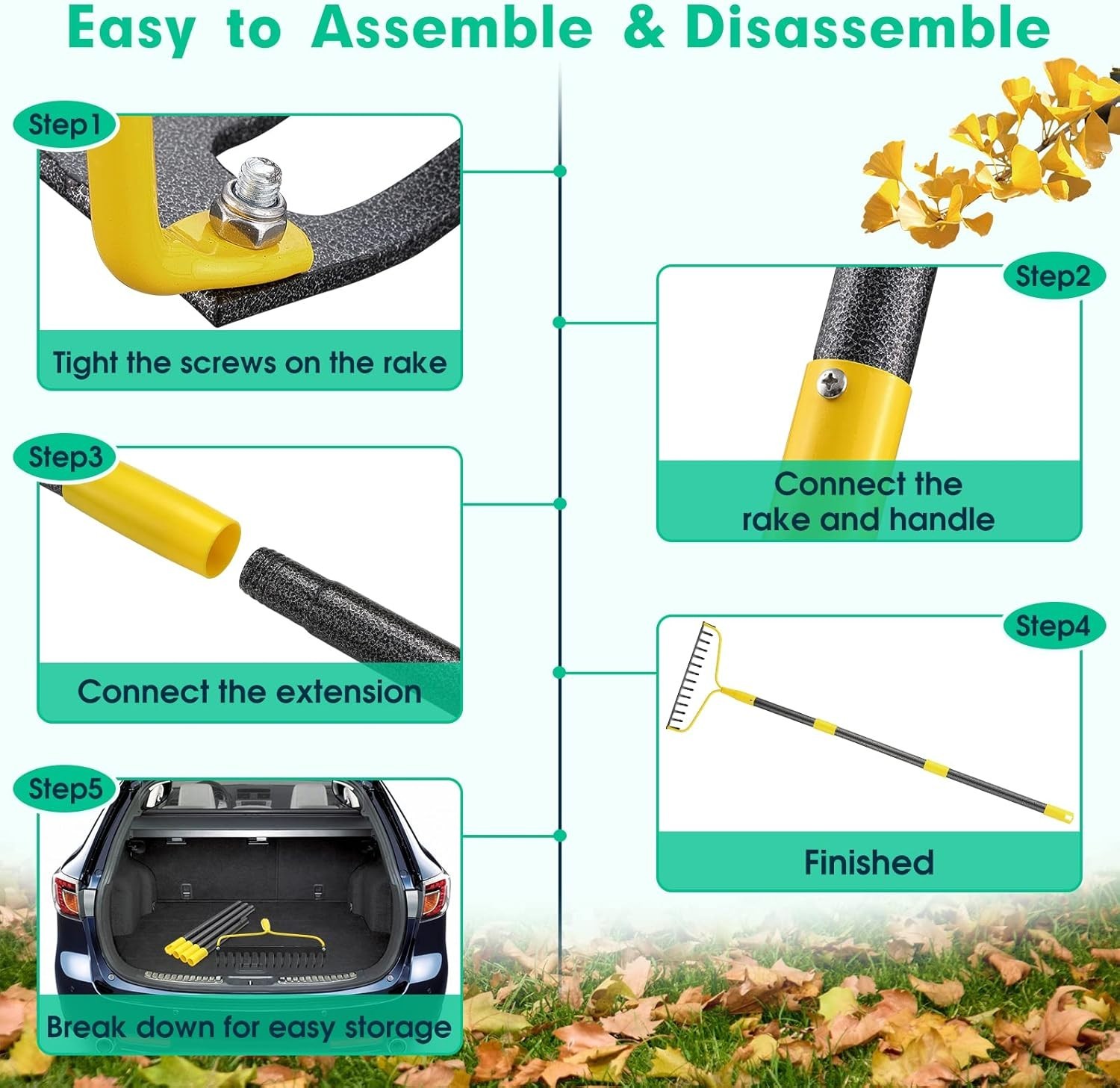 Garden Rake, 60 Inch Long 14 Inch Wide Heavy Duty 14 Tines Metal Bow Rake for La