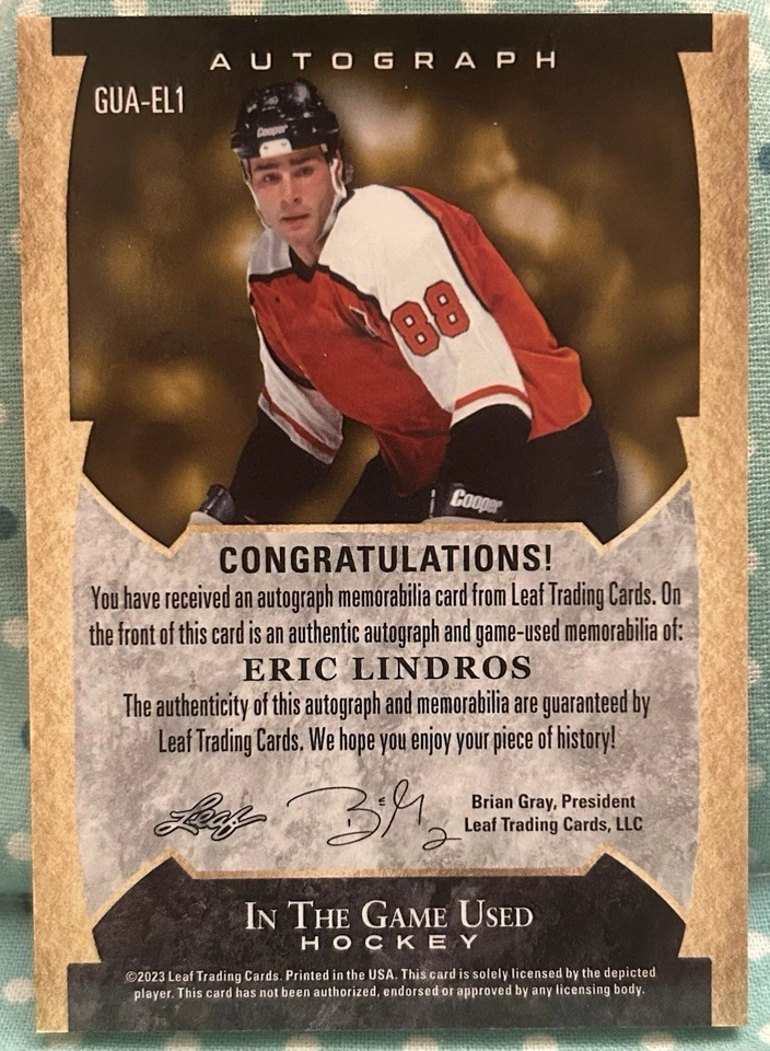 ERIC LINDROS 2022-23 Leaf In The Game Used Hockey Autograph Relic 2/3 - Image 2 of 2