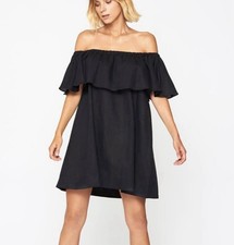 Zara Black Off Shoulder Ruffle Mini Dress XS