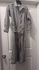 Ann Taylor Loft  Gray & White Striped Tie Waist Preppy Midi Dress XXS