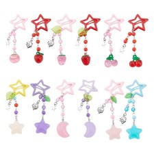 12 Pcs Glitter Star Hair Clips, Non-Slip Snap Barrettes with Bead Dangles for Wo