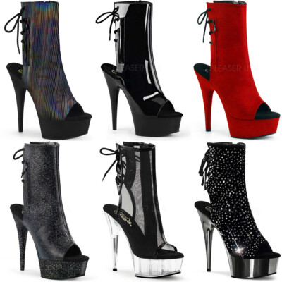 Pleaser Peep Toe Lace Back Platform Ankle Boot High Heels Adult Women Del1018-1