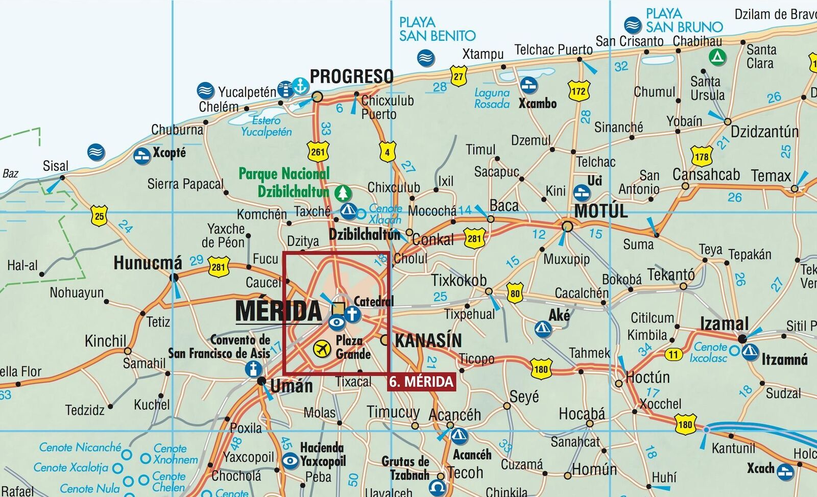 Thumbnail - Yucatan 1 : 1 000 000. Road Map + City Maps | (land-)karte | Borch