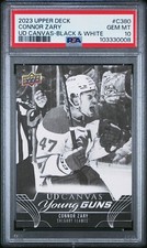 Connor Zary UD Canvas Young Guns #C380 - 2023/24  Black & White Psa 10 Flames