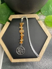 3” Handmade Silver-tone Metal Hook Bookmark With Stones & Tree Of Life Charm 265