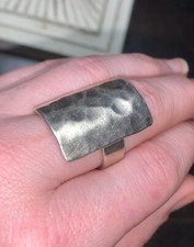 925 Sterling Silver Vintage Hammered Square Modernist Ring Size 6.75 Heavy Large
