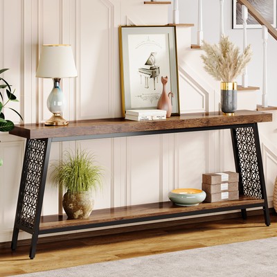 Tribesigns 71'' Extra Long Console Table, 2-Tier Narrow Sofa Table with Storage