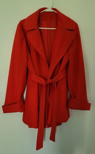 Vintage 1960's Betty Rose Red Wrap Jacket Coat Union Made Double Knit? NICE! - Zdjęcie 1 z 12
