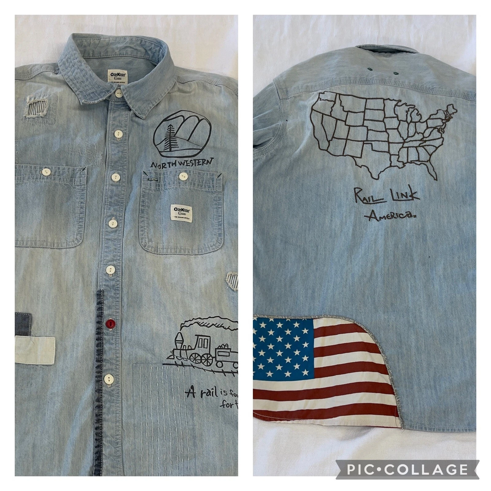 Osh Kosh Button Shirt Classic The Genuine Article Denim Blue Rail Link America M