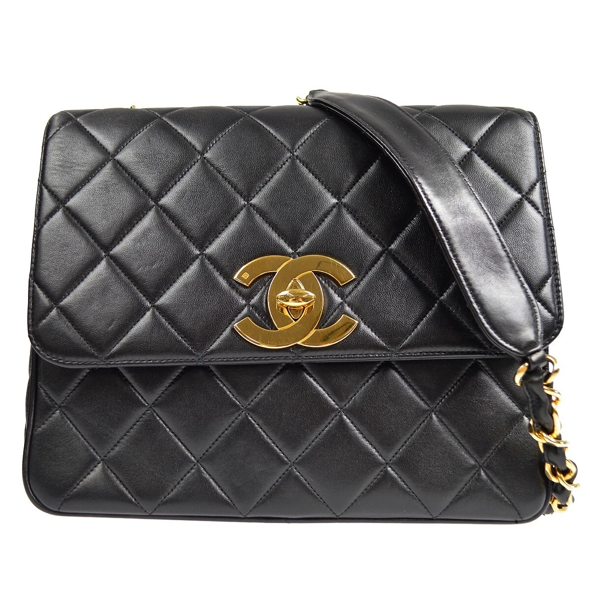 CHANEL Crossbody Single Chain Shoulder Bag Black Lambskin 47549