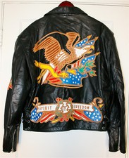 Black Genuine Leather Motorcycle Biker Jacket Made in USA Size XL Eagle Vintage