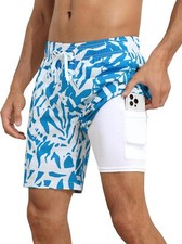 Men's Quick Dry Swim Trunks 7" Compression Liner Pocket Elastic Waist Shorts