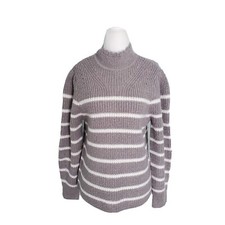 Grey Mock Neck Striped Pullover Sweater Size M