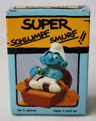 VINTAGE 1981 SUPER SMURF ROW BOAT SMURFS PEYO SCHLEICH 4.0219 W