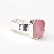 Natural Rose quartz Crystal Ring 925 Sterling Silver Raw Pink Crystal Ring-R385