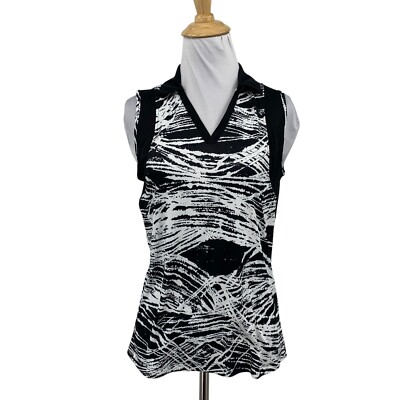 Slazenger Top Womens S Small Black White Marble Sleeveless UPF 30 Golf Polo 