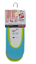 2 Pairs Peds Ladies Gel Tab Socks Ultra Low Cut Shoe Size 5-10 NWT