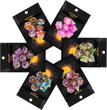 7PCS Mystery Sharp Edge Dice Set, Handmade Resin DND Dice Set Transparent Glitte