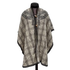 Wool Souvenir Mexico Poncho Printed Inca Maya Plaid Embroidered Accent